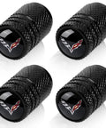 Corvette Tire Valve Stem Caps 4 Pack Aluminum Alloy Black Anodized Protect Valve Stems Durable Wheel Air Caps for C4 C6 C5 C7 C8 Z06 Easy Install Auto Accessory