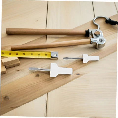 Flat Head Screwdrivers Duo Pack For Sewing Machines Precision Mini Tools on a wooden table with a tape measure and tool handle