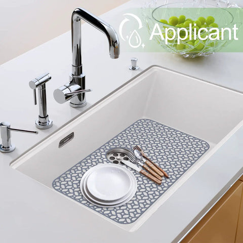 Heat Resistant Silicone Sink Protector Mat With No Slip Grid Design For Kitchen Sinks, Rear Drain Access, Durable Silicone Mat in sink