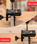 3 In 1 Dowel Jig Kit Self Centering Doweling Jig For Straight Dowel Holes With 6mm 8mm 10mm 15mm Bits Dowel Drill Guide Locator Fits 5 To 60mm Wood Thickness Joints Built For DIY Woodworking And Carpentry Pros, shown with adjustable clamps and drill setup.
