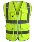 Worksite Ready Class 2 High Visibility Safety Vest With Zipper Front And 9 Pockets Neon Yellow Reflective Strips Breathable Lightweight Polyester ANSI ISEA Compliant Easy Wash 3XL