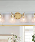 Gold Vanity Lights 4 Light Modern Bathroom Fixtures With Gourd Glass Shades, Dope Gold Finish, clear wall-mounted lighting