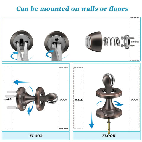 Heavy Duty Magnetic Door Stop With Wall And Floor Mount, Oil Rubbed Bronze Finish, Stainless Steel Catch Holder, 2 Pack