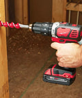 Beefy Compact Cordless Hammer Drill And Driver Kit With Half Inch Chuck And Frameless Motor being used on wood.