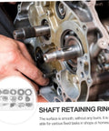 Close-up of auto repair using 175 Piece Steel Snap Ring Kit C Type Retaining Ring Clips Set for Shafts and Bearings.