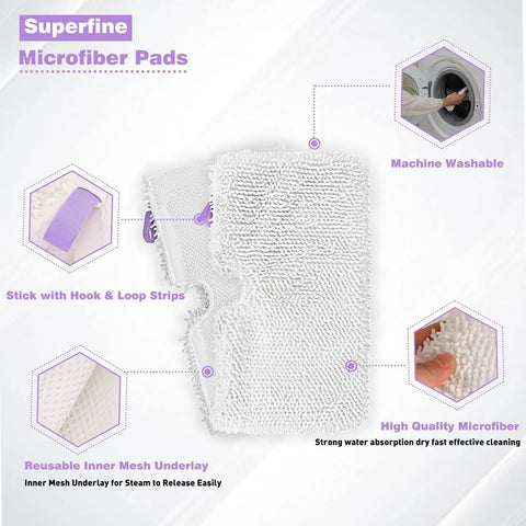 Replacement Steam Mop Pads 4 Pack Standard 13 X 7.5 Inch with 0.4 Inch Hook and Loop Fastener, Shark Compatible Microfiber