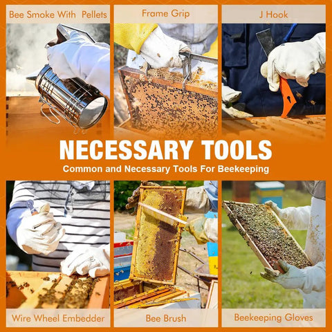 Image of 14 Piece Beekeeping Tools Kit With Bee Smoker, Durable Starter Set For Beginners And Pros, featuring essential hive tools.