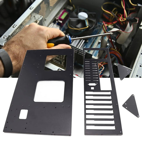 Open Air PC Case Frame For ATX Micro ATX And ITX Motherboards, shown partially assembled with black SECC panels