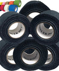 Professional Black Cotton Gauze Drumstick Grip Tape Six Pack Anti Slip Wraps stacked view, each roll 1.5 x 30 feet.