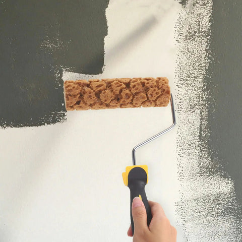 Slick Pineapple Texture Paint Roller Featuring A Heavy Duty Ergonomic Handle And Quick Rinse Sponge Pad in action on wall.