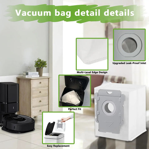 16 Pack Replacement Heavy Duty Vacuum Bags For I Series S Series And J Series with clean base; detailed views of bag features