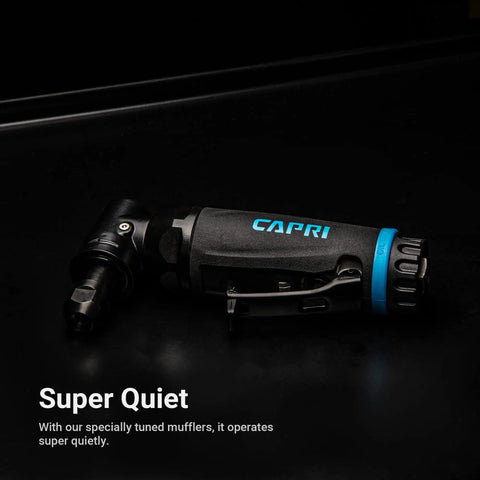 Heavy Duty 1 HP Air Die Grinder Set With Built In Regulator Featuring Ready To Roll 23000 RPM Straight And 18000 RPM Angle Pneumatic Grinders for quiet metal polishing.