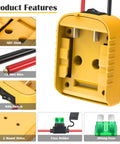 Power Wheels Battery Adapter for Dewalt 20V Battery Converter Kit with fuse switch, ABS shell, 12 AWG wires, mount holes