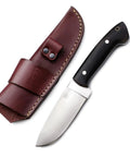 Handmade Micarta Handle D2 Tool Steel Tactical Knife For Hunting And EDC With Full Tang Blade, Leather Sheath, Black Handle