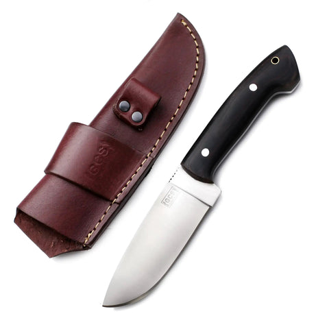 Handmade Micarta Handle D2 Tool Steel Tactical Knife For Hunting And EDC With Full Tang Blade, Leather Sheath, Black Handle