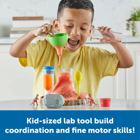 Child using Fizzy Volcano Science Kit For Kids 13 Piece Set With Realistic Eruption Experiments And Colorful Lab Guide indoors