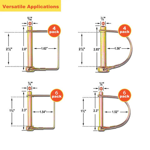 Diagram of 20 Pack Trailer Hitch Pins Set With 1/4, 5/16, And 3/8 Inch Diameters Zinc Plated Heavy Duty Shaft Locking Pins For Secure Tow.