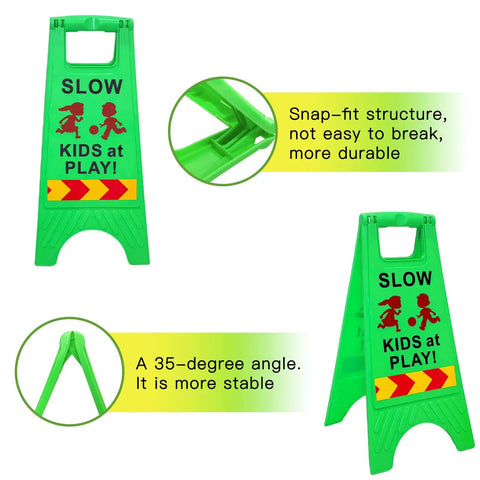 Slow Kids At Play Safety Sign 2 Pack Double Sided Text And Graphics Reflective Tape For Street Neighborhoods Schools Parks Sidewalk Driveways Green Night Time Visibility
