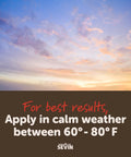Image showing a serene sunset sky with text advising to apply Insect Killer Dust For Lawn And Yard 1 Pound Ready To Use Kills 150 Plus Pests safely in calm weather.