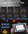 Professional car diagnostic tool showing DS100 OBD2 Scanner With Touchscreen AutoVIN In Seconds Fix Check Engine ABS SRS Transmission Issues