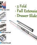 Heavy Duty Drawer Slides With Lock 16 Inch Full Extension Metal Glides 3 Fold Ball Bearing Runners for smooth operation