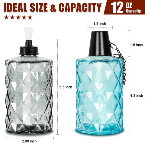 Glass Table Top Torches Four Pack Outdoor Citronella Torches With 12oz Fuel Capacity Refillable Wick And Cap Included