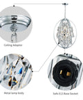 Large Modern Globe Crystal Chandelier With 9 G9 Bulbs Not Included Adjustable Hanging Light Fixture For Dining Room Living Room Foyer And Bedroom Chrome Finish Dope Sparkle And Statement Ceiling Light showing ceiling adaptor and E12 socket details