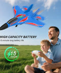 Father and son flying Foam Remote Control RC Planes 2CH 2.4Ghz Awesome Fighter Jet With Lights Easy To Fly for all ages outdoors.