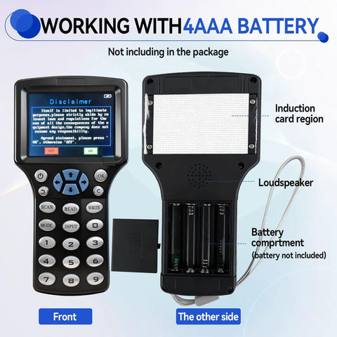 Multi-Frequency RFID Card Duplicator And Copier For Access Control, Home Security And Elevator Cards, front and back view