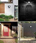 Spot Lighting Led Floodlight with Motion illuminating a front door with a red entrance, showcasing adjustable PIR sensor.