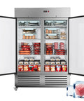 Heavy Duty Commercial Upright Freezer Two Door Stainless Steel Reach In Unit 36 Cubic Foot Fan Cooled with stored goods.