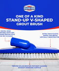 V-shaped stand-up grout brush with blue handle and white bristles, compatible with standard broom pole, from Grout Cleaner 2 Pack.