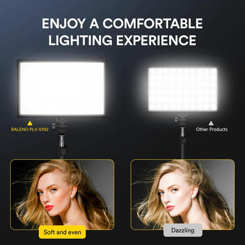 Soft 13 Inch LED Video Light Panel With 8000mAh Battery showing lighting effects compared to other products