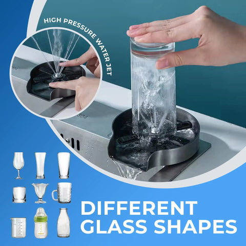 Glass Rinser For Kitchen Sink Stainless Steel Cup Washer Bottle Cleaner Bar Cup Cleaner Sink Attachment Quick Rinse For Glasses Bottles Baby Bottle Washer And More with high-pressure water jet cleaning different glass shapes.