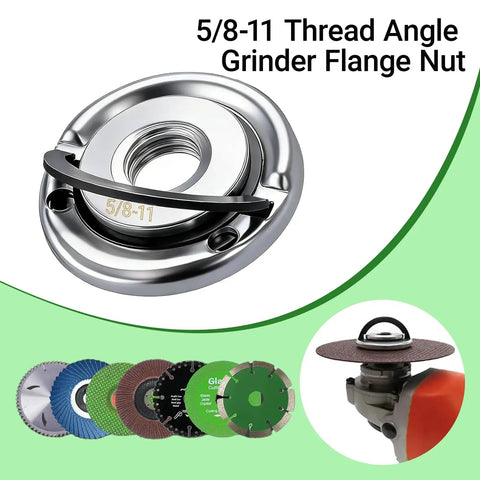 Quick Change Angle Grinder Flange Nuts With Pull Ring Design, Heavy Duty locking nut for 5/8-11 threaded disc grinders.