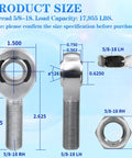 Heavy Duty Five Eighth Inch Heim Joint Rod End Bearing With Jam Nut 4-Pack For Off Road, Rock Crawling And Racing, Chromoly C4130 Steel Construction Delivers Maximum Strength, Durability, And Impact Resistance, 5/8-18 thread size, size diagram