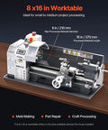 Powerful Benchtop Metal Lathe For Makers And Pros 8 X 16 Inch Turning Capacity with detailed specifications shown