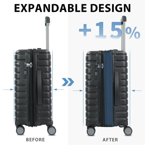 Expandable design of Hard Shell Carry On Luggage With Spinner Wheels Expandable 21 Inch Cabin Suitcase showing 15% increase