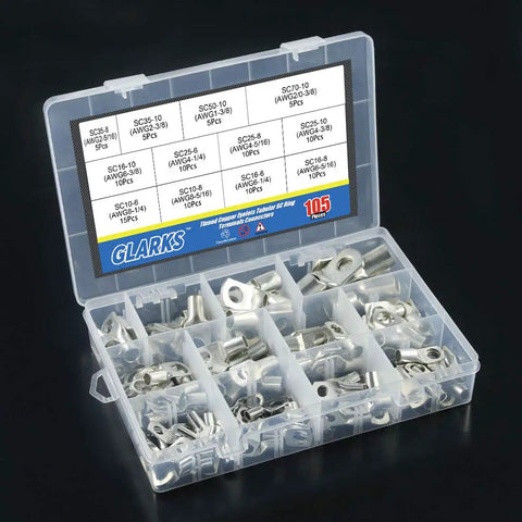 105 Piece Heavy Duty Wire Lugs Kit With Tinned Copper Eyelets And Ring Terminals Tubular And SC Styles For Battery Cables