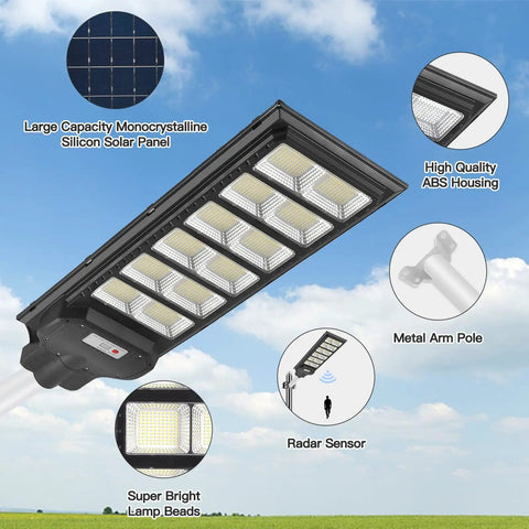 600W Solar LED Flood Light With Motion Sensor, Remote Control And Mount Bracket, Waterproof Dusk To Dawn Outdoor Lighting, 30000LM