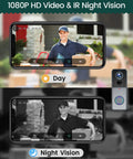 Wireless Video Doorbell Cam with Chime 1080P HD Night Vision, Day and Night Views of Delivery Person on Screen