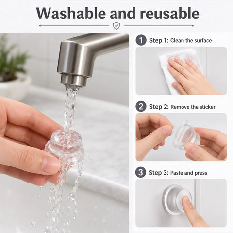 2 Pack Clear Silicone Door Stop Bumpers Self Adhesive Wall Protectors No Drill Easy Peel And Stick Installation washing instructions