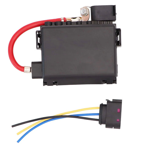 Slick Battery Fuse Box Terminal With Three Pin Wiring Harness Pigtail Connector For 99 04 VW Beetle Jetta Golf MK4 Bora Heavy Duty ABS Housing showing red wire and connector.