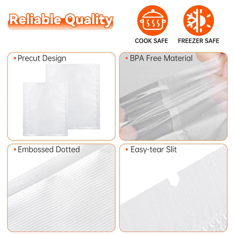 Grab And Go Vacuum Sealer Bags 60 Pack Set For InstaSeal Pre Cut Two Size 9.8 By 11.8 Inch And 7.8 By 9.8 Inch Keeps Food Fresh Easy Storage Kitchen Must Have with BPA free embossed dotted material and easy-tear slit