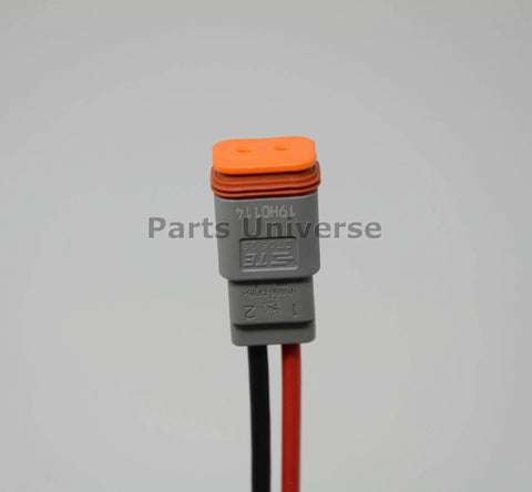 DT 2-Pin Flange Pigtail Kit With 14AWG Pure Copper GPT Wires Made In USA, visible connector with orange seal