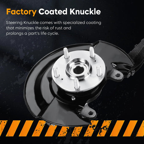 Front Right Passenger Side Steering Knuckle And Wheel Bearing Hub Assembly For Accord 2.4L 2003-2007 Automatic Transmission Only 26 Spline Drop-In Ready OE-Style Upgrade Includes 698-400 Replacement Part Number, front view with factory coating