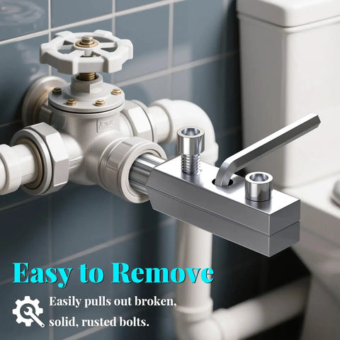 Two Pack Broken Pipe Extractor Tool Set For Damaged Screws And Faucets, installed on a pipe for plumbing repairs, close-up view.