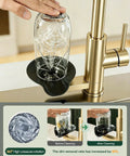 OWOFAN Pull Down Kitchen Faucet with Cup Washer Brushed Gold showing a glass rinsing with high-pressure water.