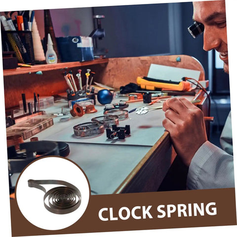 Watchmaker using Steel Mainspring Clock Repair Kit For Mechanical Alarm Clocks 3 Pack Replacement Parts on workbench.