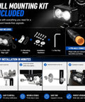Ridstar Q20 Ready 20W LED Ebike Headlight With 3-Pin Dual Beam, 6000-6500K Bright Light, IP68 Waterproof Plug-and-Play Bar Kit